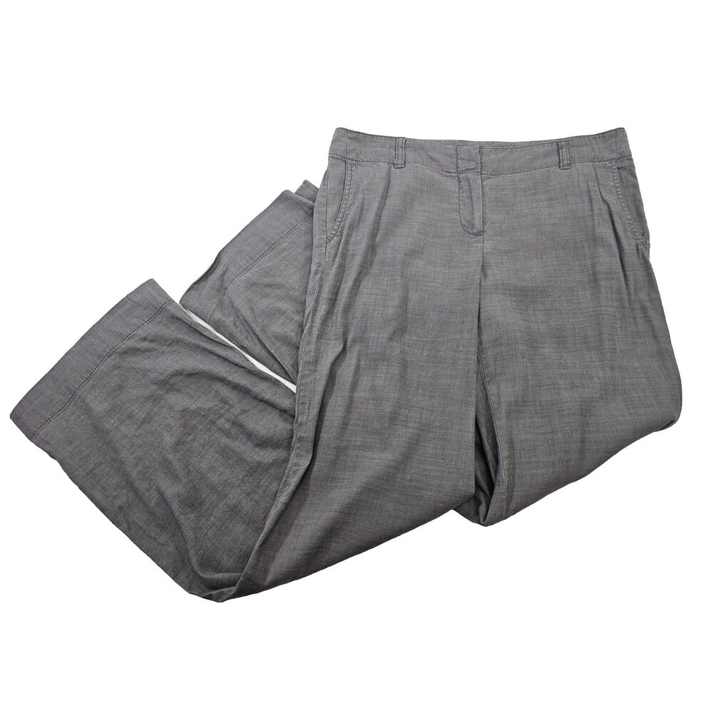 Women's 10 J.Jill Gray Linen‎ Blend Wide Leg Casual Pants Slacks Trousers EUC